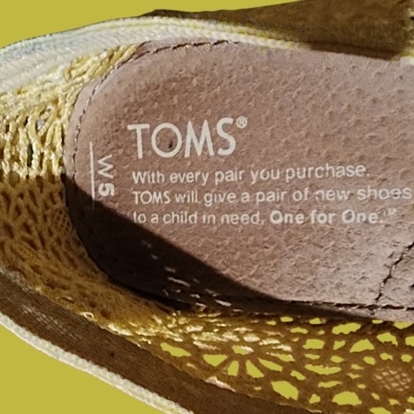 Toms Lemon Crochet Flats - Yellow Moroccan Crochet Women's Size W5 - Picture 3 of 4